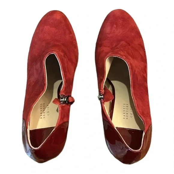 Barneys New York Co-Op Burgundy Suede Platform Ankle Booties Size 9 - Picture 6 of 12